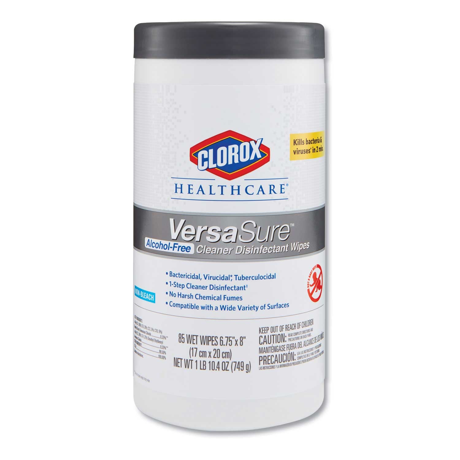 Clorox Healthcare White 1 Ply Versasure Cleaner Disinfectant Wipes, 6 3/4 x 8 inch - 85 per can