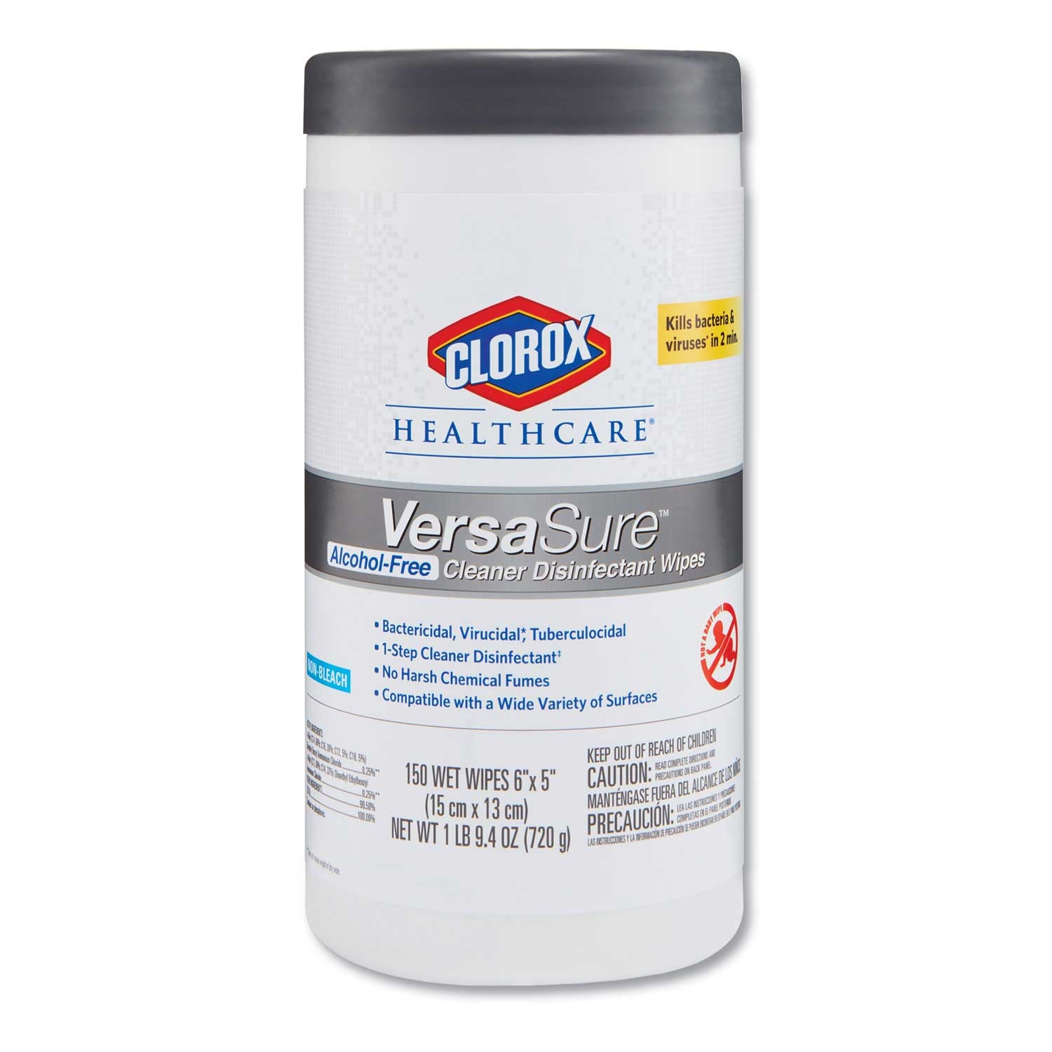 Clorox Healthcare White 1 Ply Versasure Cleaner Disinfectant Wipes, 6 3/4 x 8 inch - 150 per can