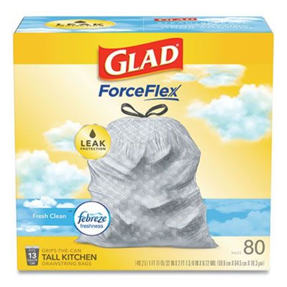 Glad OdorShield White 0.72 mil Tall Kitchen Drawstring Bag, 13 Gallon Capacity -- 80 per box