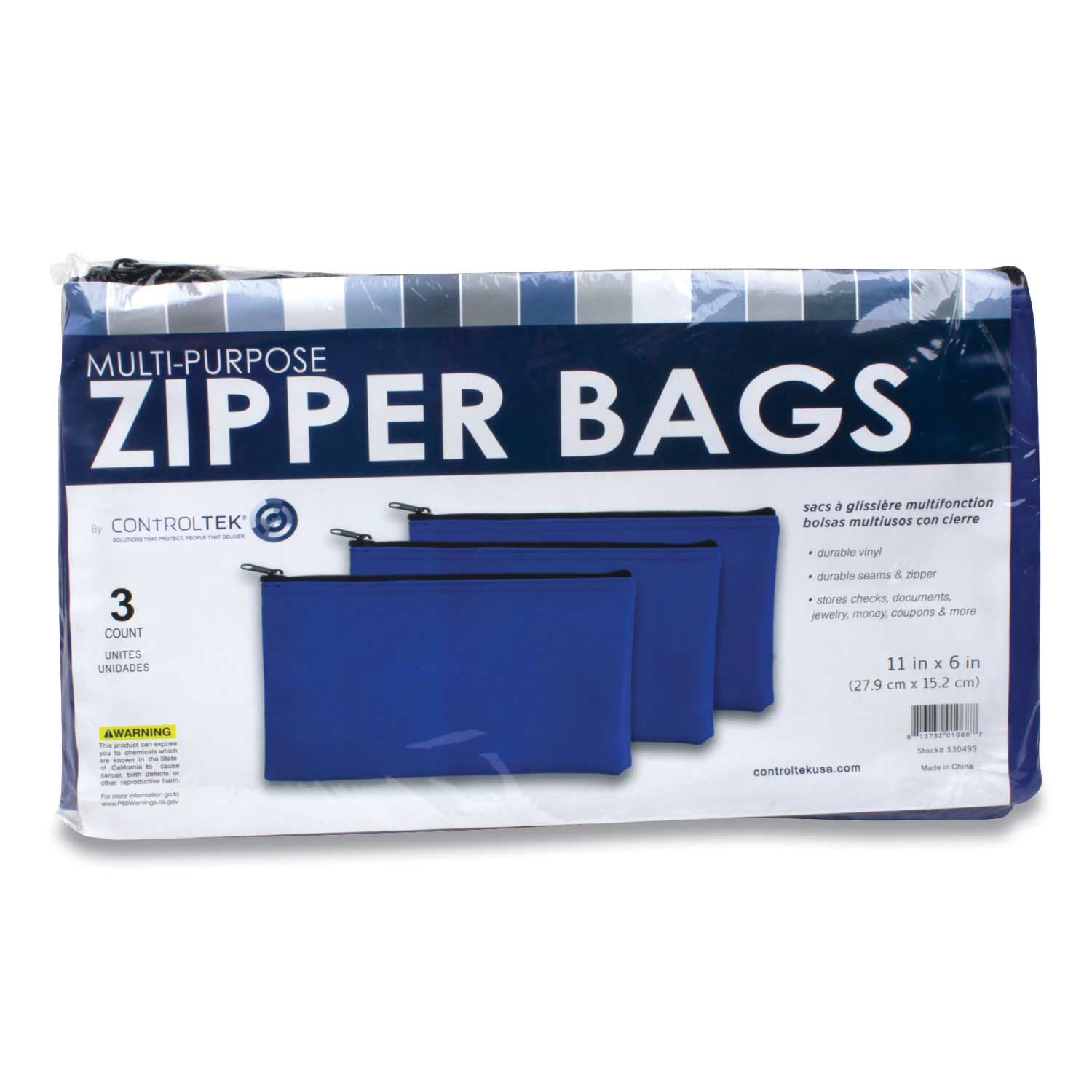 Controltek Vinyl Blue Fabric Deposit Bag, , 5.5 x 11 inch - 3 per pack -- 1 pack