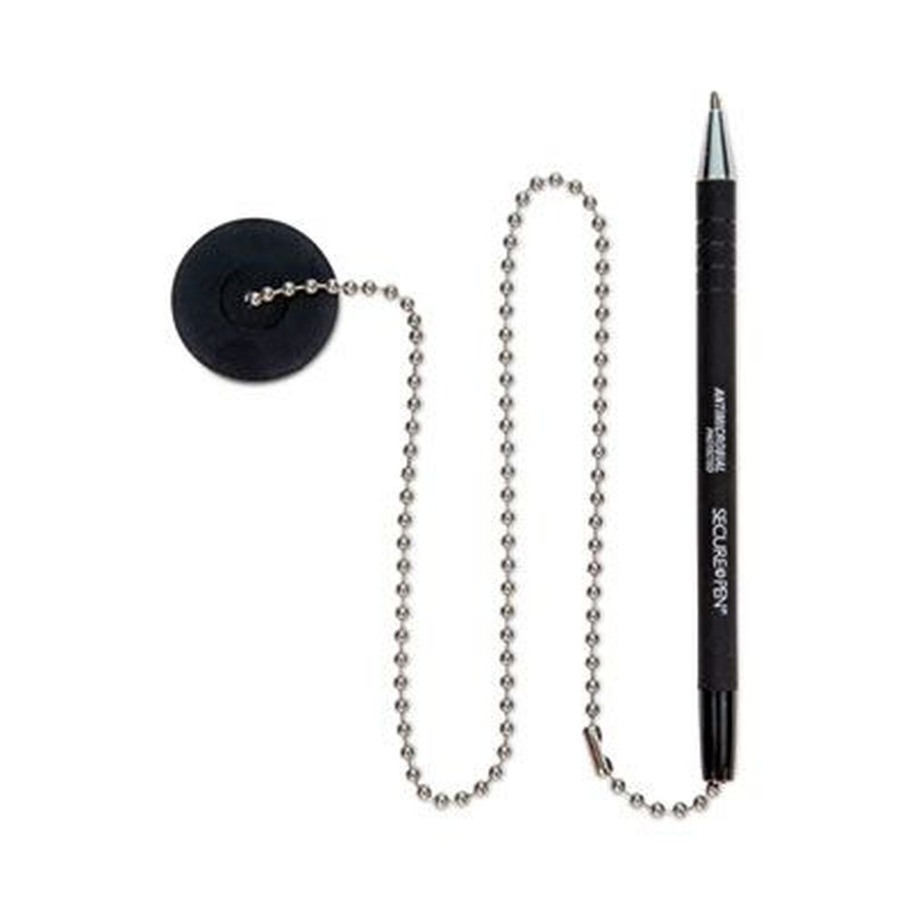 ControlTek Medium 1 mm Black Barrel Black Ink Antimicrobial Counter Chain Pen