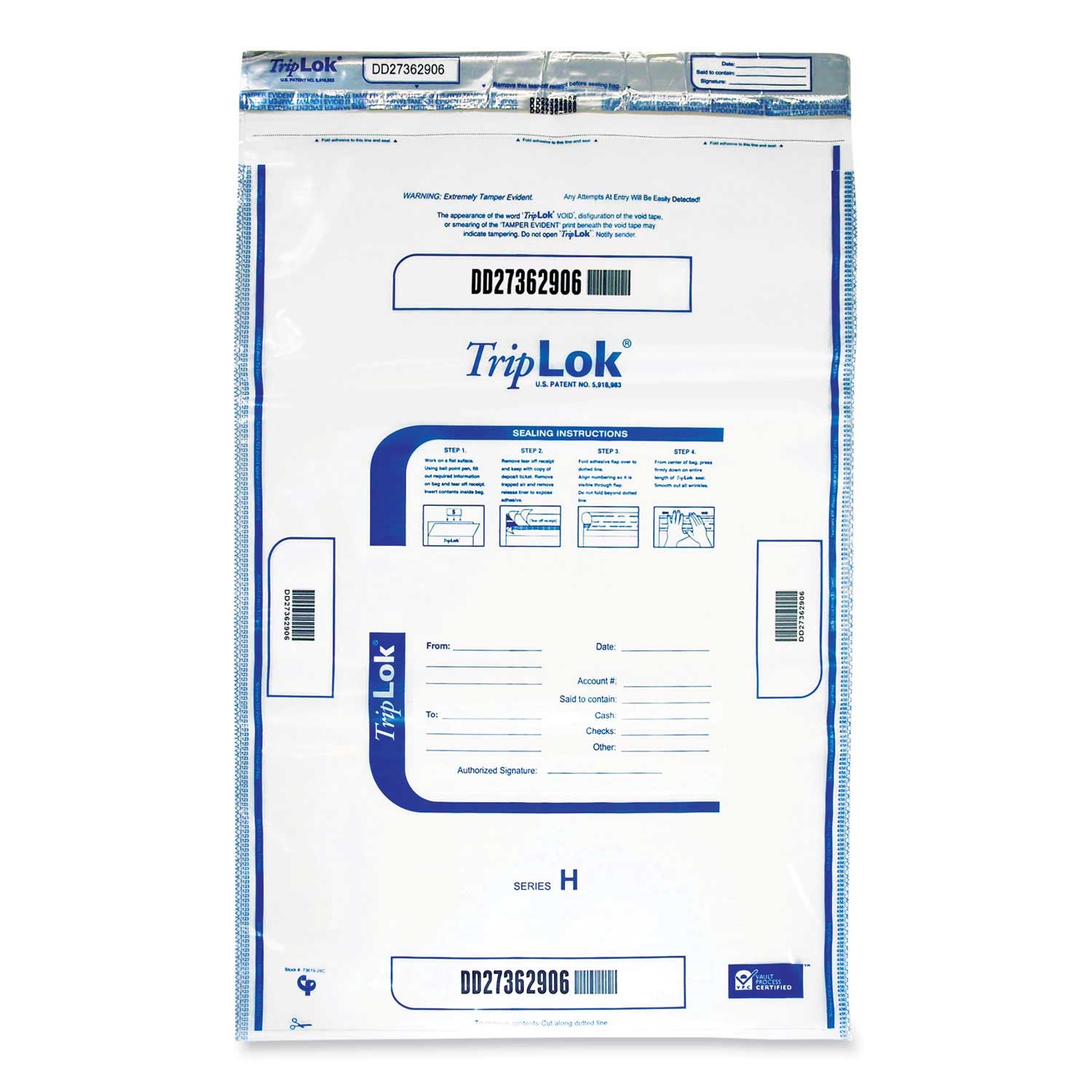 TripLOK Plastic Clear Deposit Bag, 12 x 16 inch - 100 per pack -- 1 pack