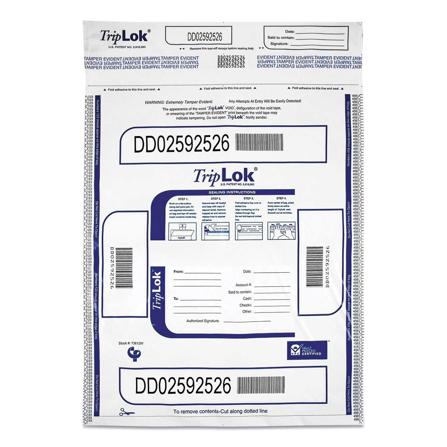 TripLOK Plastic White Deposit Bag, 12 x 16 inch - 100 per pack -- 1 pack