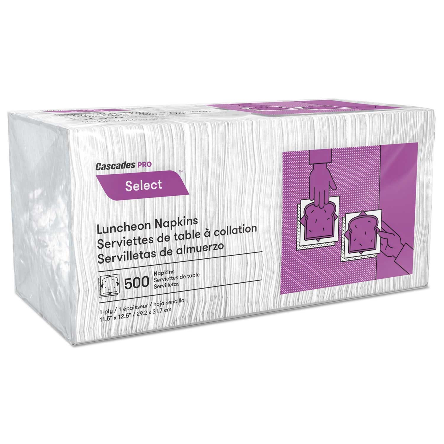 Cascades PRO Select White 1 Ply 1/4 Fold Luncheon Napkin, 11 14 x 12 1/2 inch - 500 per pack -- 12 packs per case