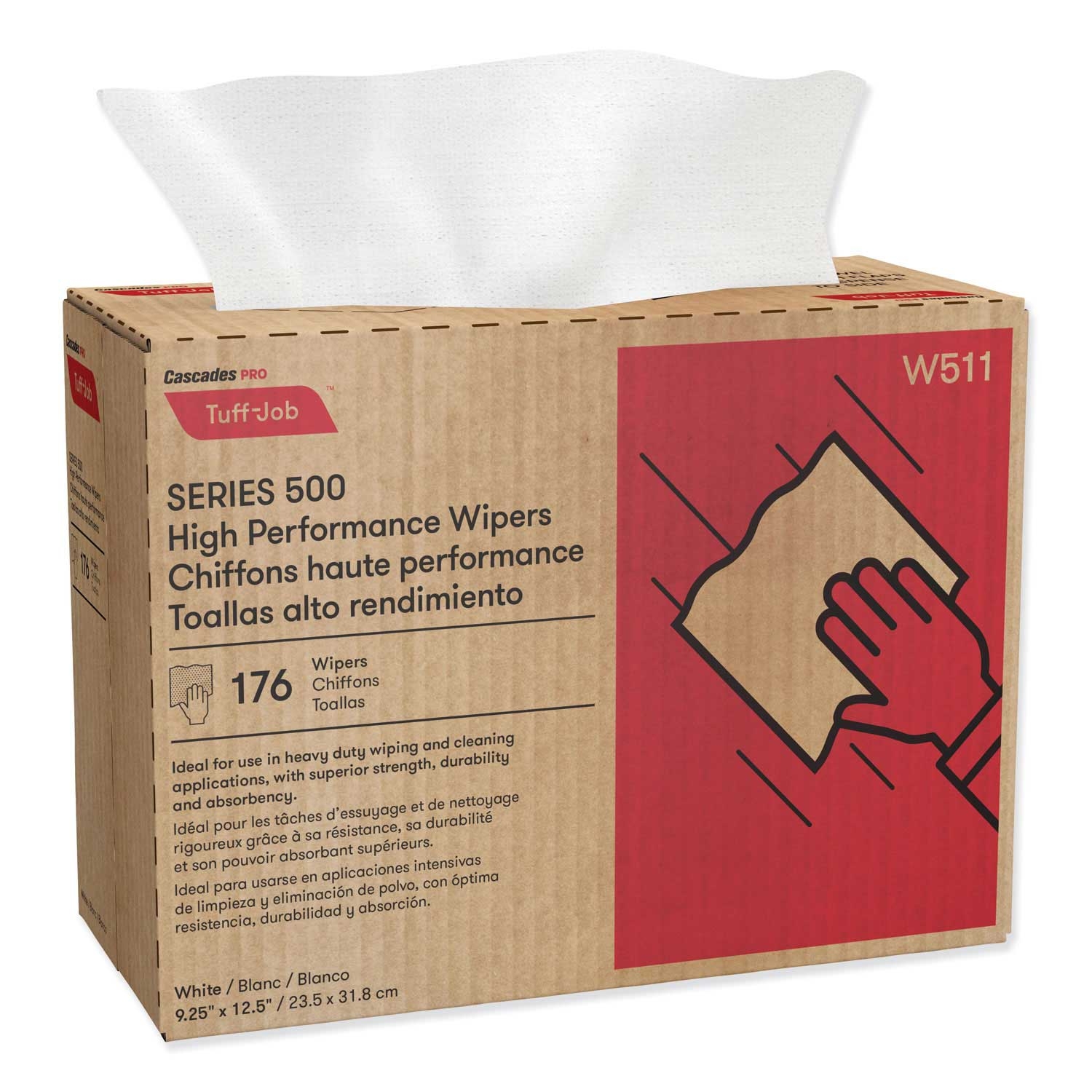 Cascades PRO White Tuff-Job S500 High Performance Wiper, 9.25 x 12.5 inch - 176 per box -- 10 boxes per case