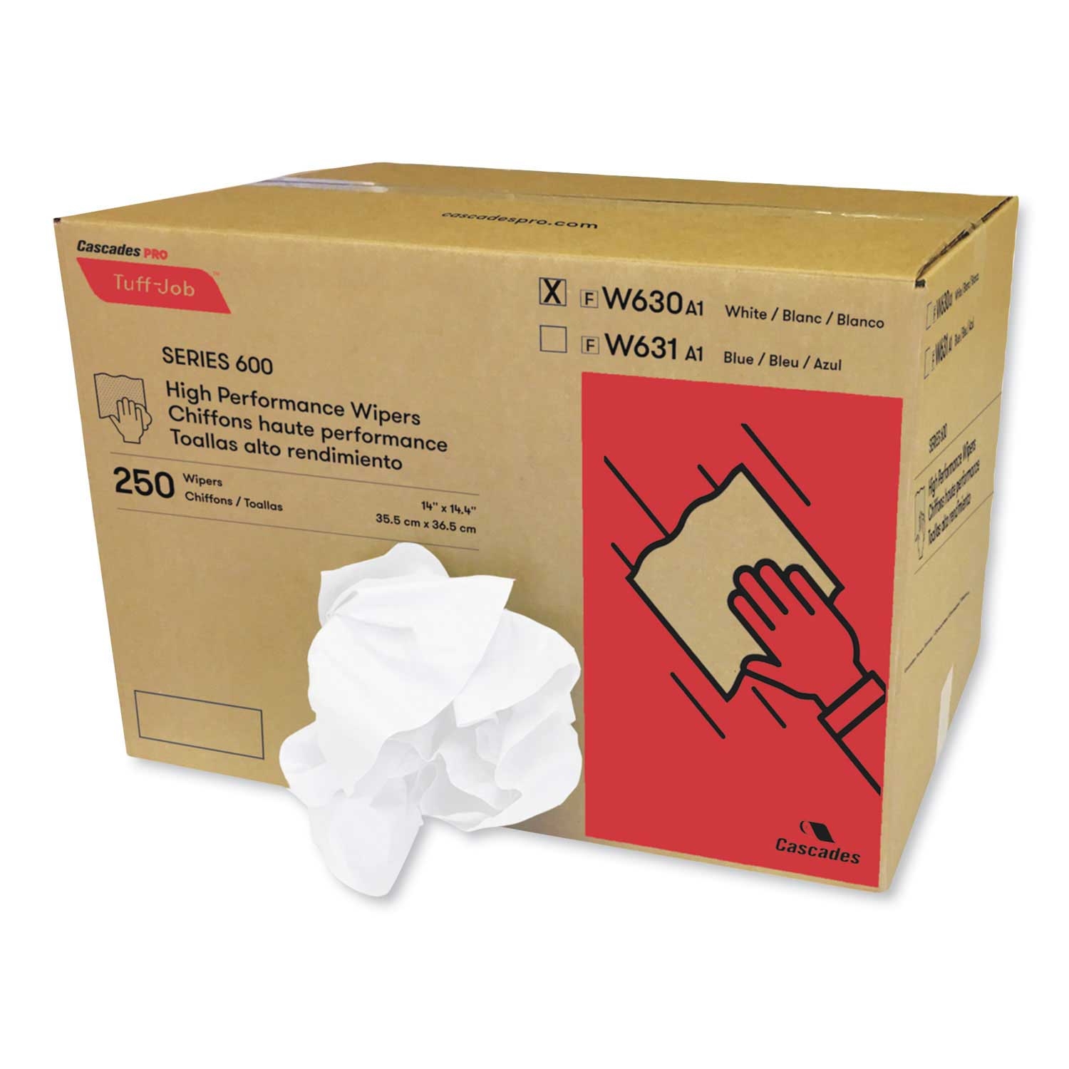 Cascades PRO Tuff Job White Spunlace Towel, 14 3/8 x 14 inch -- 250 per case