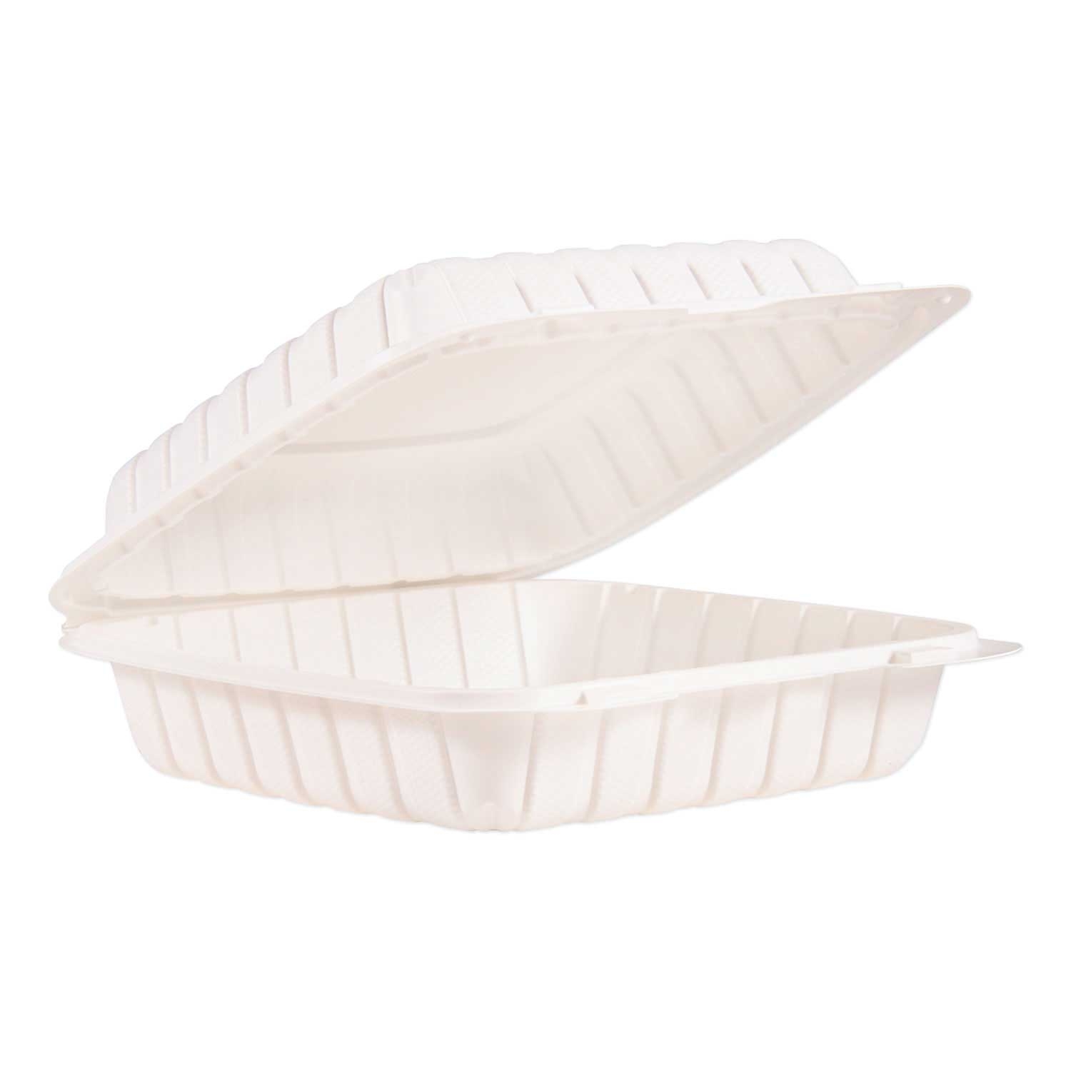 ProPlanet by Dart Polypropylene White Single Compartment Hinged Lid Container, 9 x 8.8 x 3 inch -- 150 per case