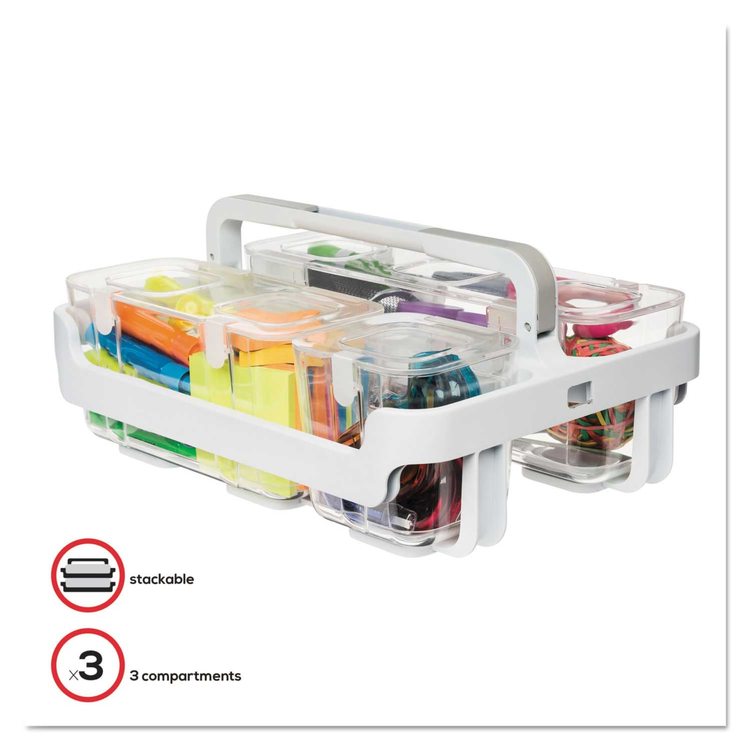 deflecto Plastic Stackable Caddy Organizer with Small Medium and Large Container, 10 1/2 x 14 x 6 1/2 inch