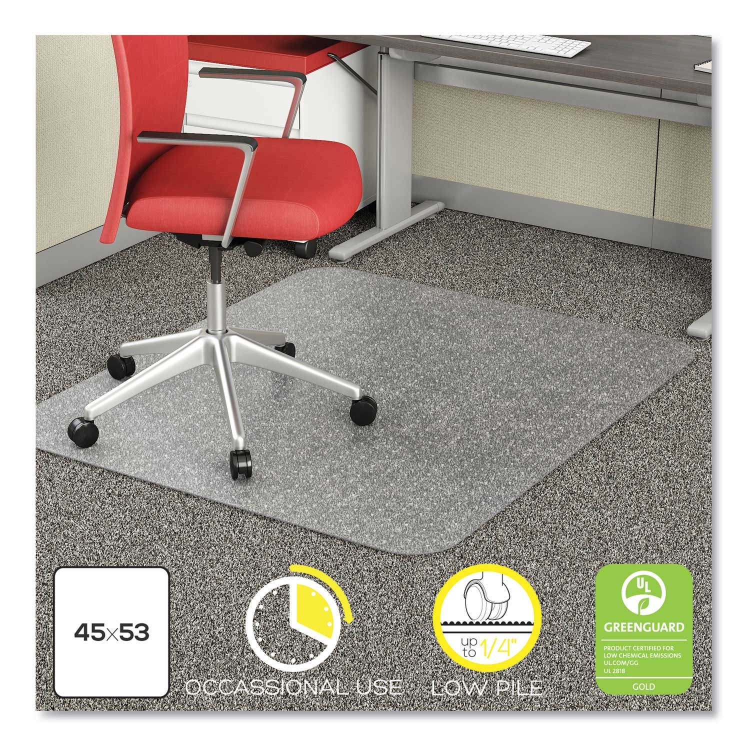 deflecto EconoMat Vinyl Clear Rectangular Occasional Use Chair Mat, 45 x 53 inch