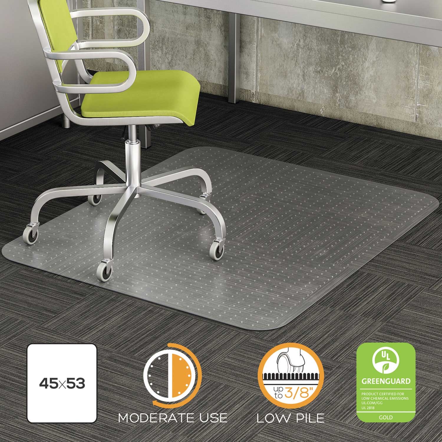 deflecto DuraMat Vinyl Clear Rectangular Moderate Use Chair Mat, 36 x 48 inch