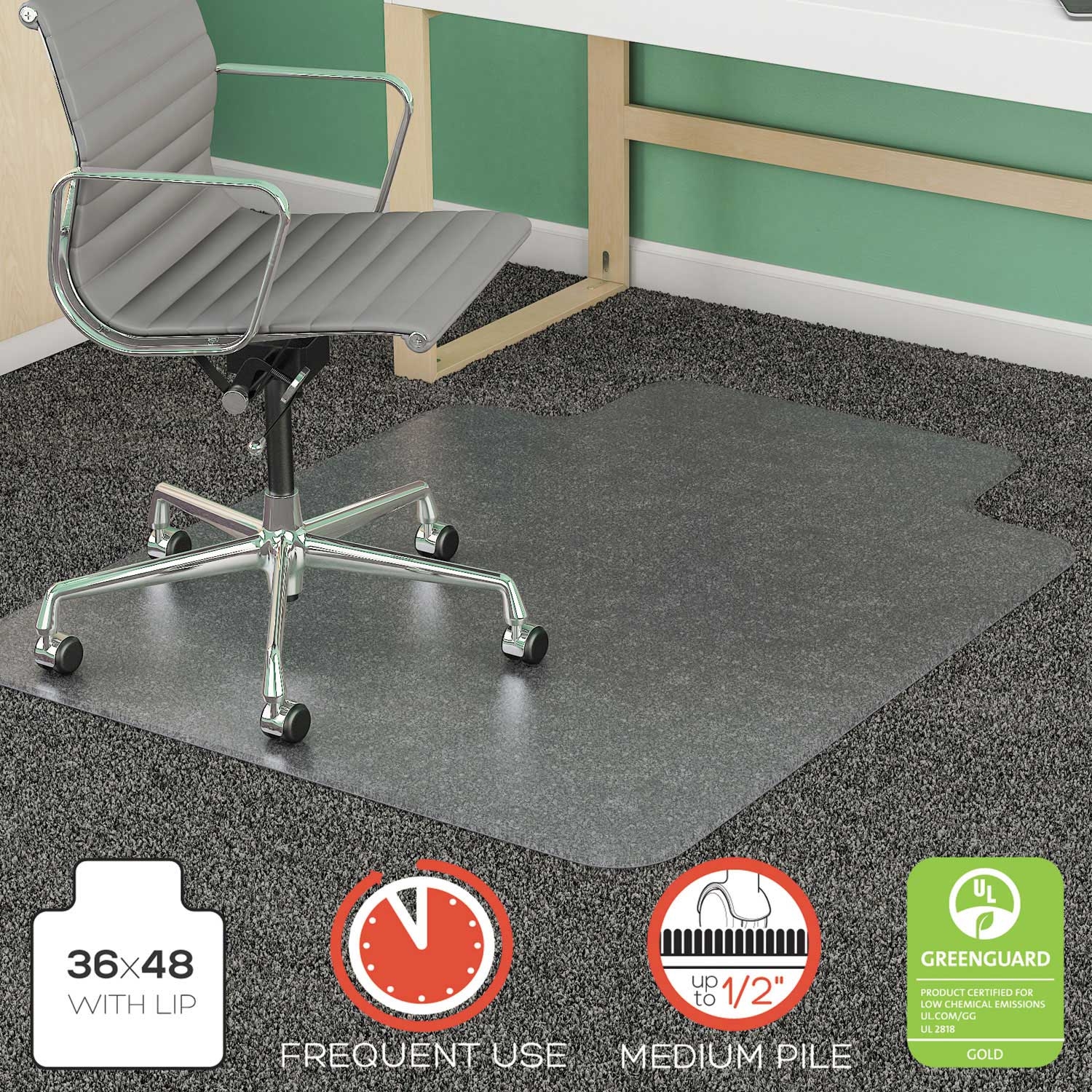 deflecto SuperMat Clear Lipped Style Frequent Use Chair Mat, 36 x 48 inch