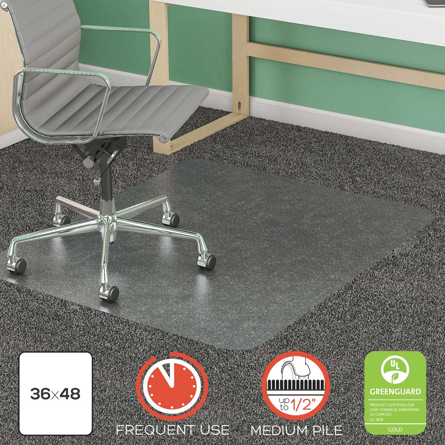 deflecto SuperMat Vinyl Clear Rectangular Frequent Use Chair Mat, 36 x 48 inch