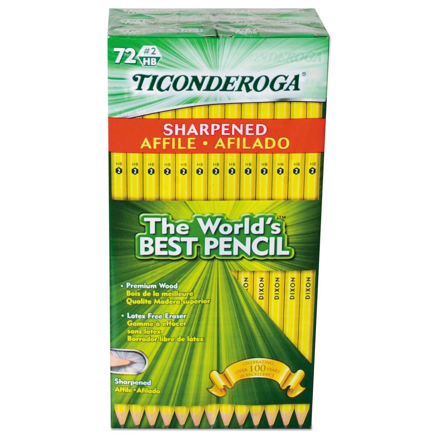 Ticonderoga Black Lead Yellow Barrel HB Number 2 Pre Sharpened Number 2 HB Pencil -- 72 per case