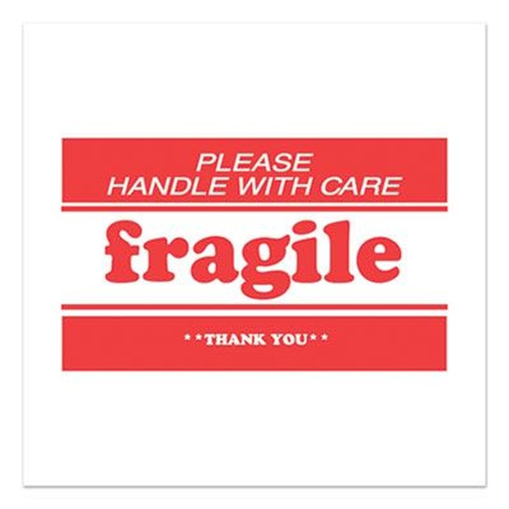 Decker White/Red Fragile-Please Handle with Care-Thank You Pre-Printed Message Label, 2 x 3 inch -- 500 per roll