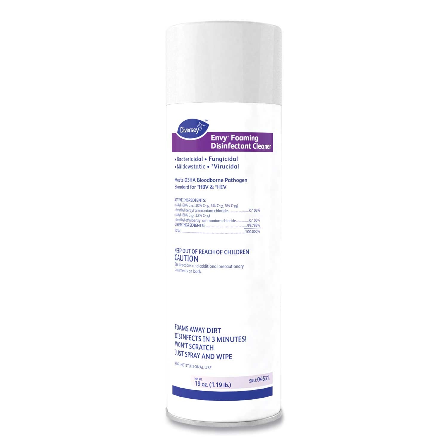 Diversey Lavender Scent Envy Foaming Disinfectant Cleaner, 19 Ounce Aerosol Spray