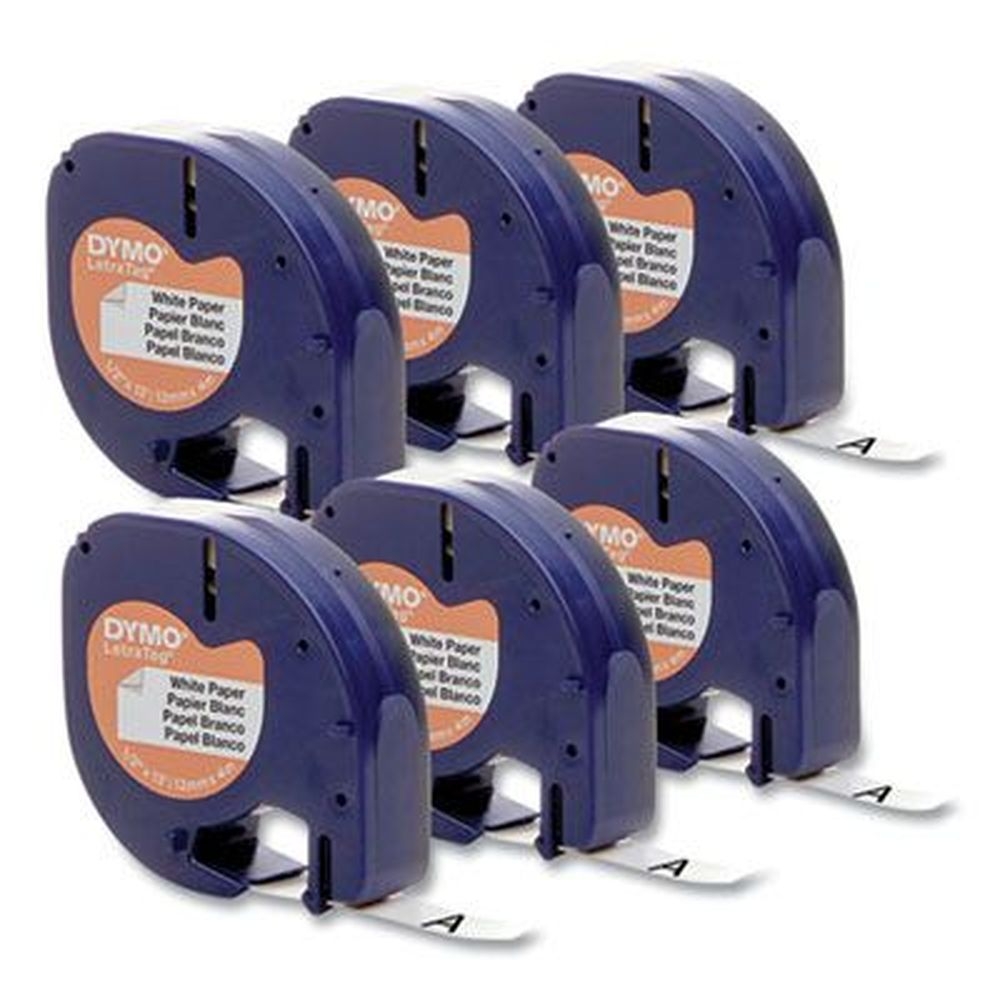 DYMO White LetraTag Paper Label Tape Cassettes, 0.5 inch x 13 Feet -- 6 per box