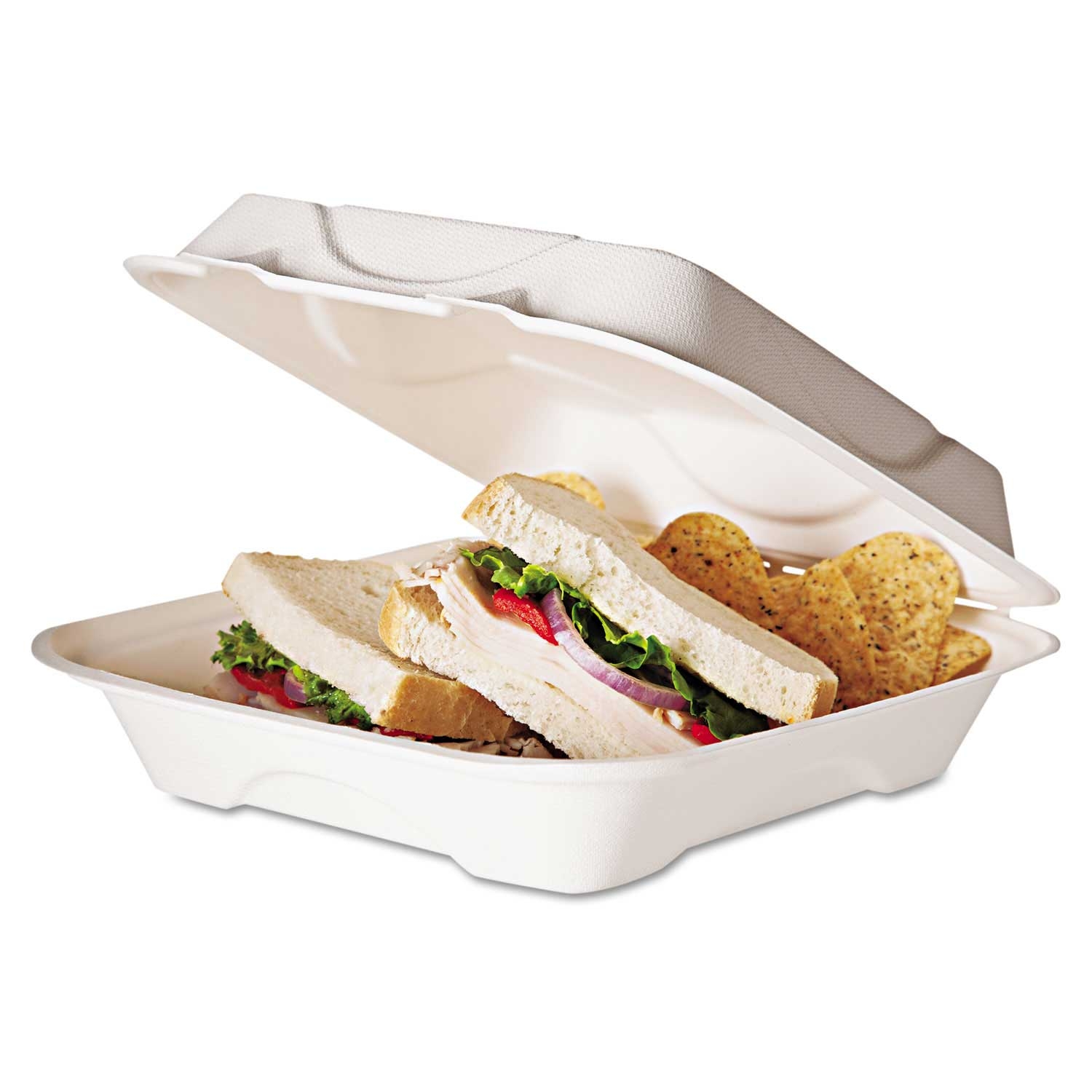 Eco-Products Renewable and Compostable Hinged Sugarcane Clamshell, 9 x 9 x 3 inch - 50 per pack -- 4 packs per case