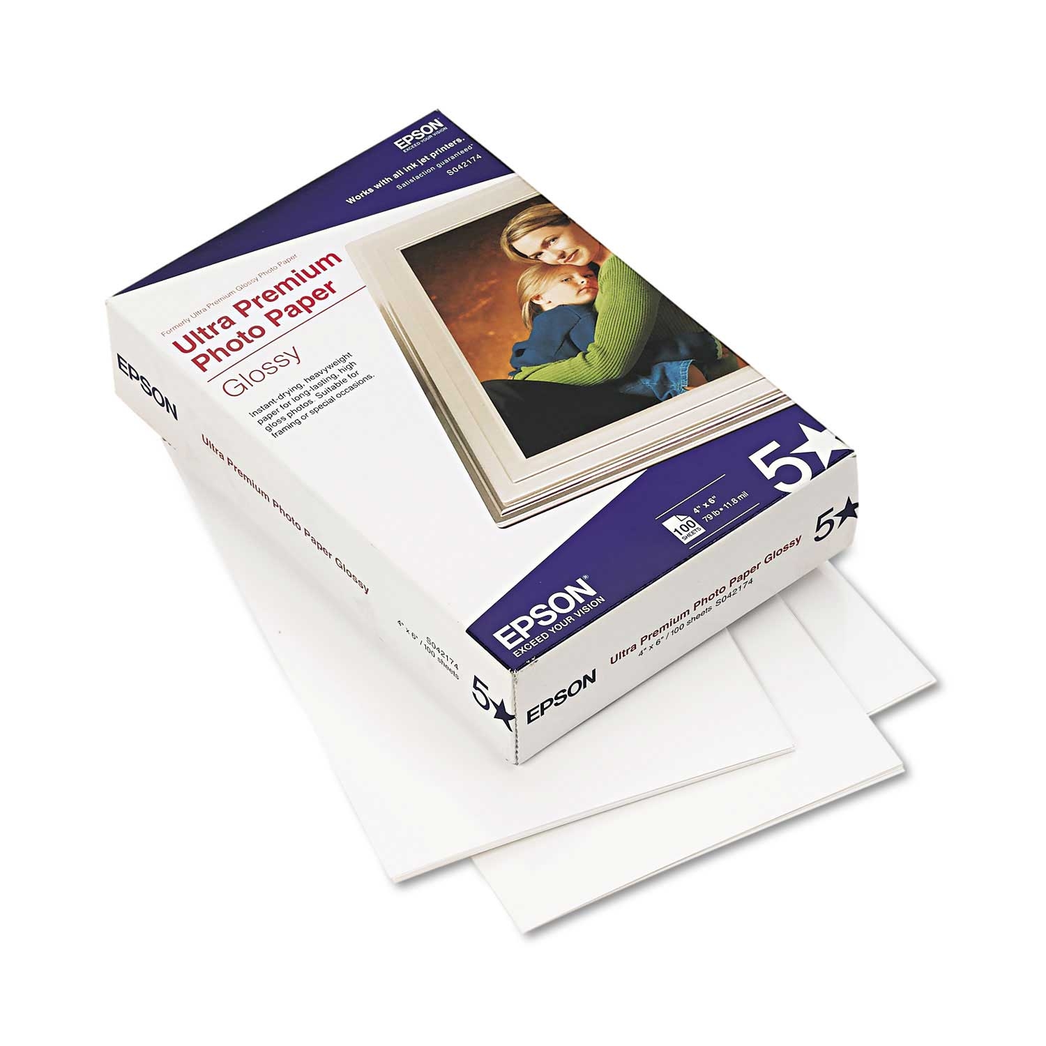 Epson Glossy Bright White 11.8 Mil Ultra Premium Glossy Photo Paper, 4 x 6 inch - 100 sheets per pack -- 1 pack