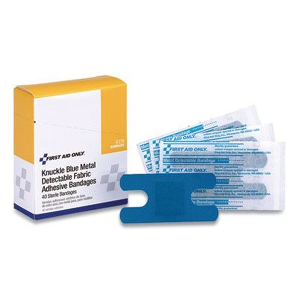 First Aid Only Four-Wing Knuckle Blue Metal Detectable Fabric Adhesive Bandages, 1.5 x 3 inch -- 40 per box