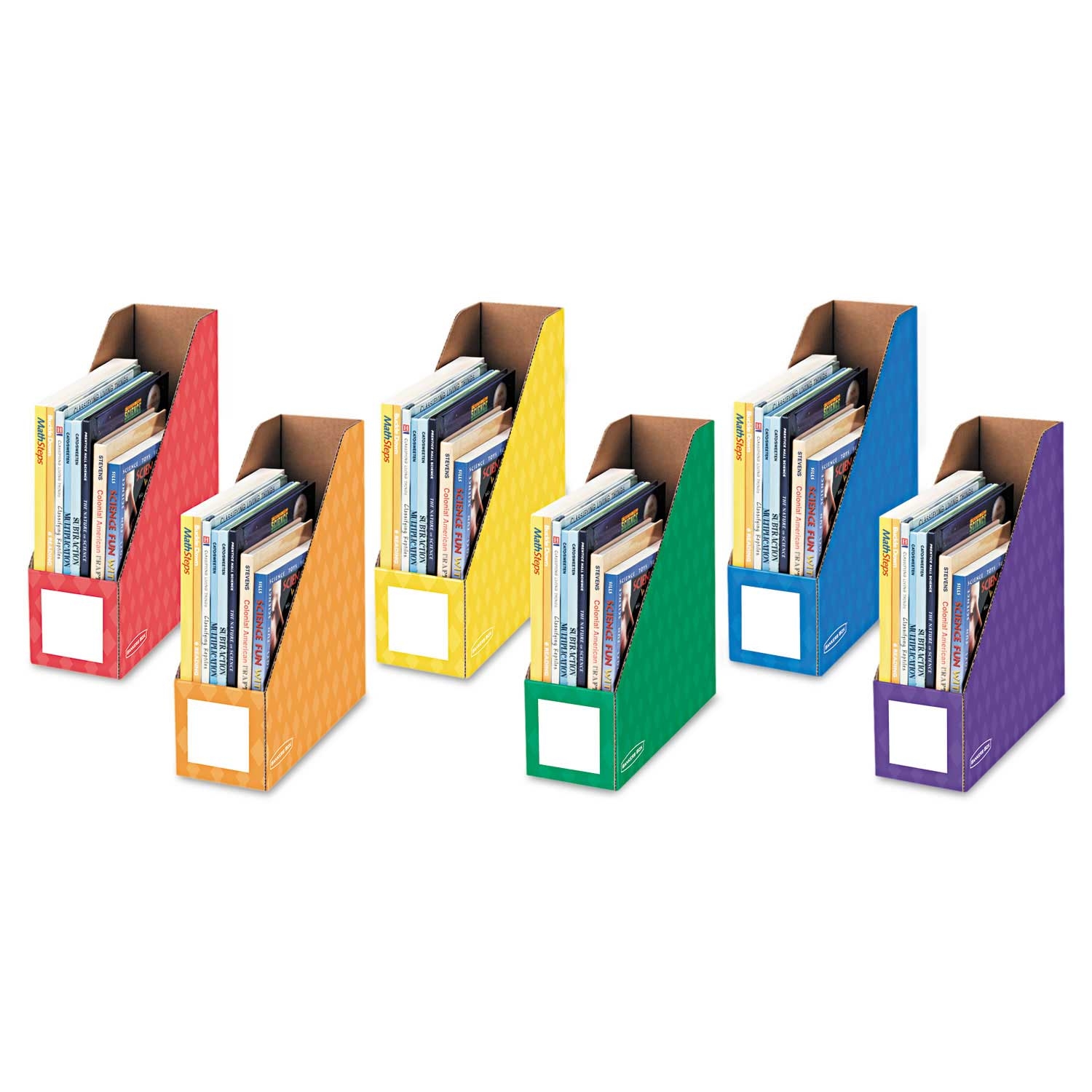Bankers Box Assorted Color Corrugated Cardboard Magazine File Holder, 4 1/4 x 11 3/8 x 12 7/8 inch - 6 per pack -- 1 pack per case