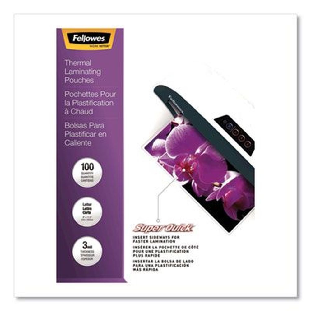 Fellowes Gloss Clear 3 Mil Superquick Thermal Laminating Pouch, 9 x 11.5 inch -- 100 per pack