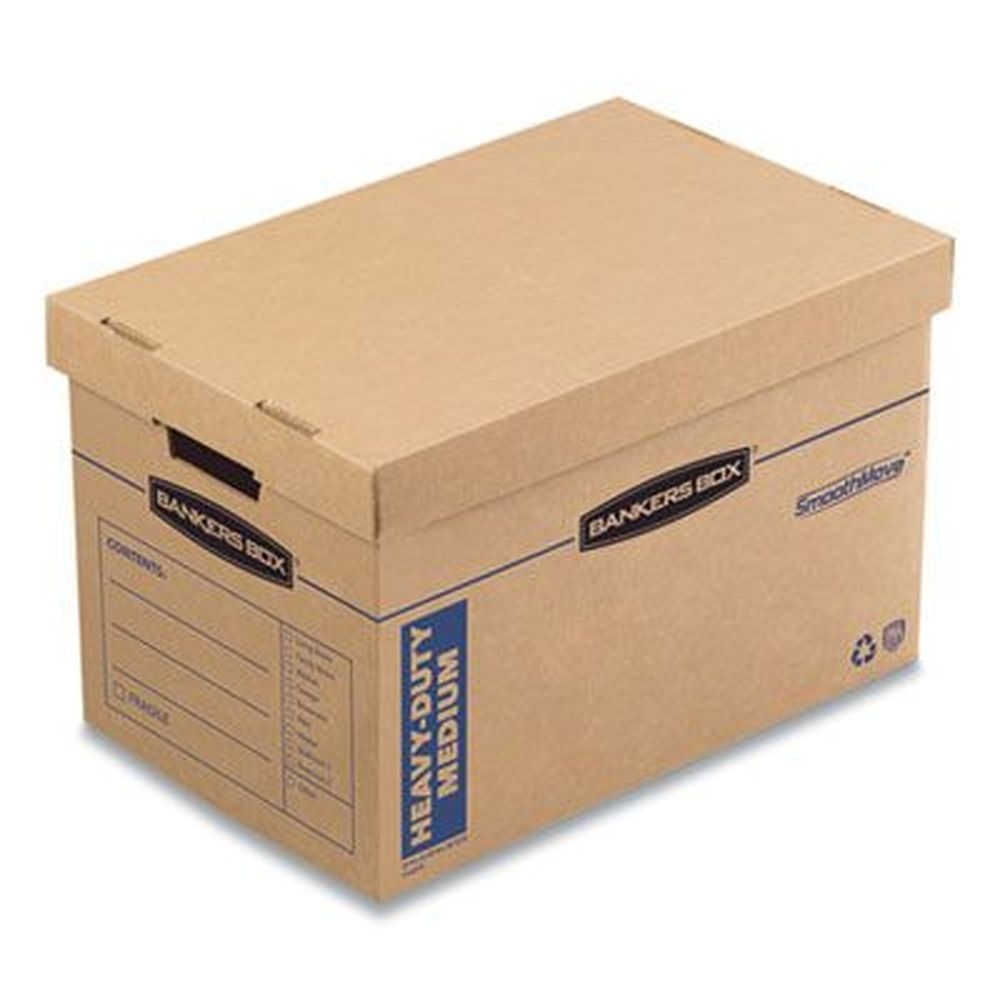 Bankers Box Medium Brown/Blue SmoothMove Maximum Strength Moving Box, 12.25 x 18.5 x 12 inch -- 8 per case