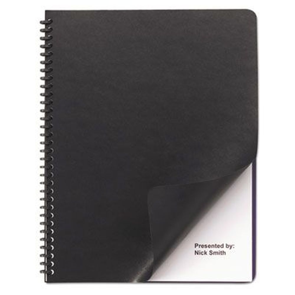 GBC Black Unpunched Leather Look Presentation Covers for Binding System, 11.25 x 8.75 inch -- 50 sets per pack