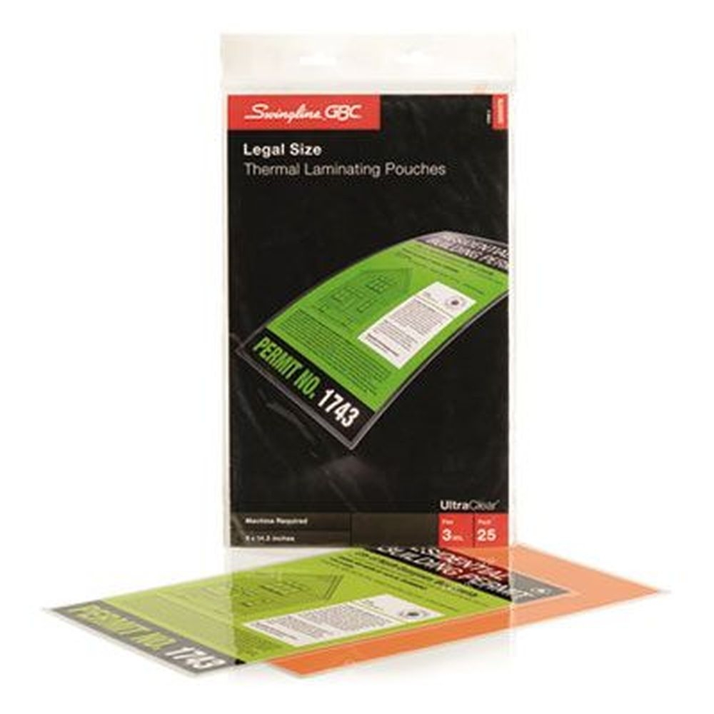GBC Gloss Clear 3 Mil Ultraclear Thermal Laminating Pouch, 9 x 14.5 inch -- 25 per pack
