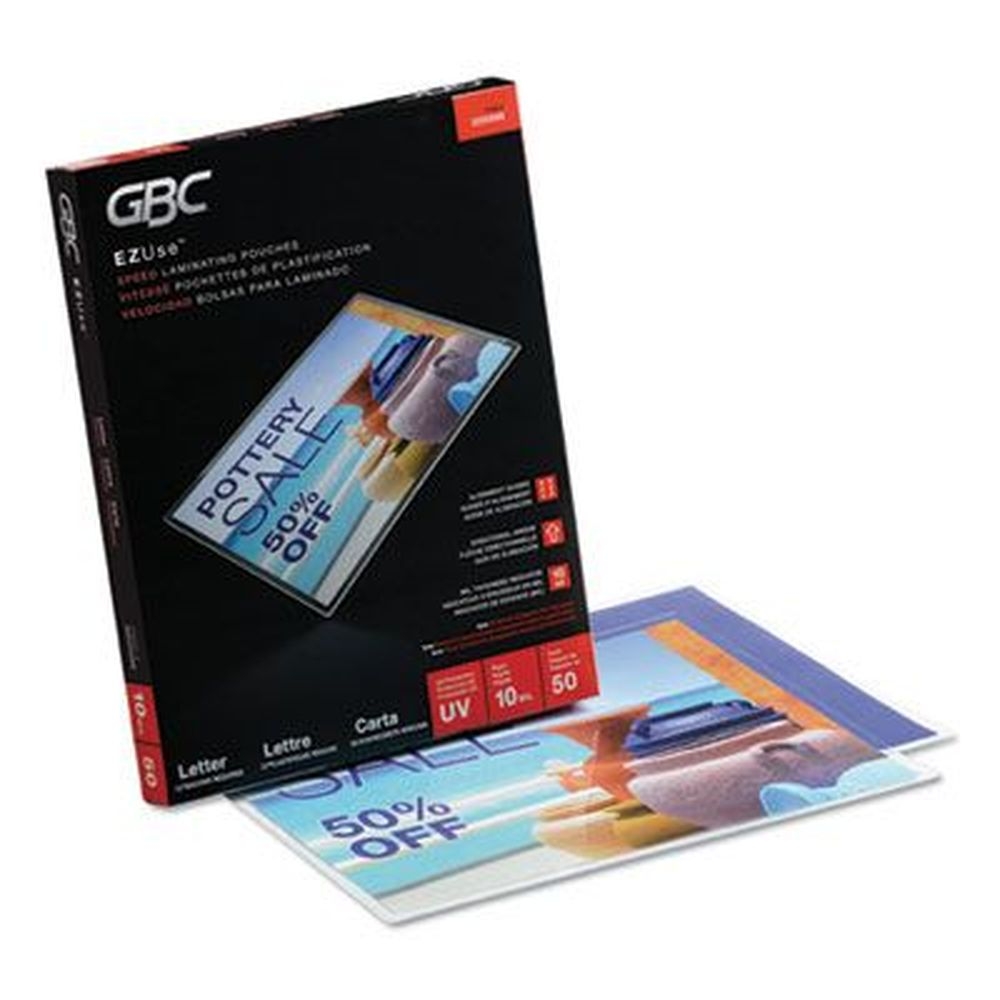 GBC Gloss Clear 10 Mil Ezuse Thermal Laminating Pouch, 9 x 11.5 inch -- 50 per box