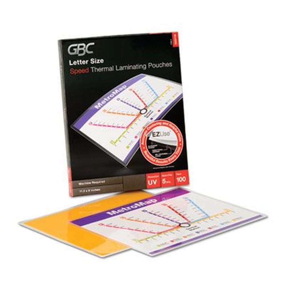 GBC Gloss Clear 5 Mil Ezuse Thermal Laminating Pouch, 9 x 11.5 inch -- 100 per box