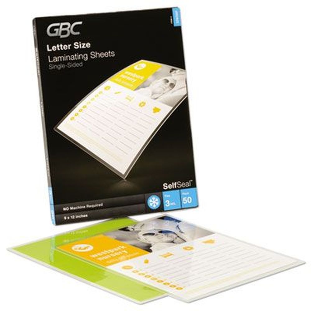 GBC Gloss Clear 3 Mil Selfseal Self-Adhesive Laminating Pouch and Single-Sided Sheets, 9 x 12 inch -- 50 per pack
