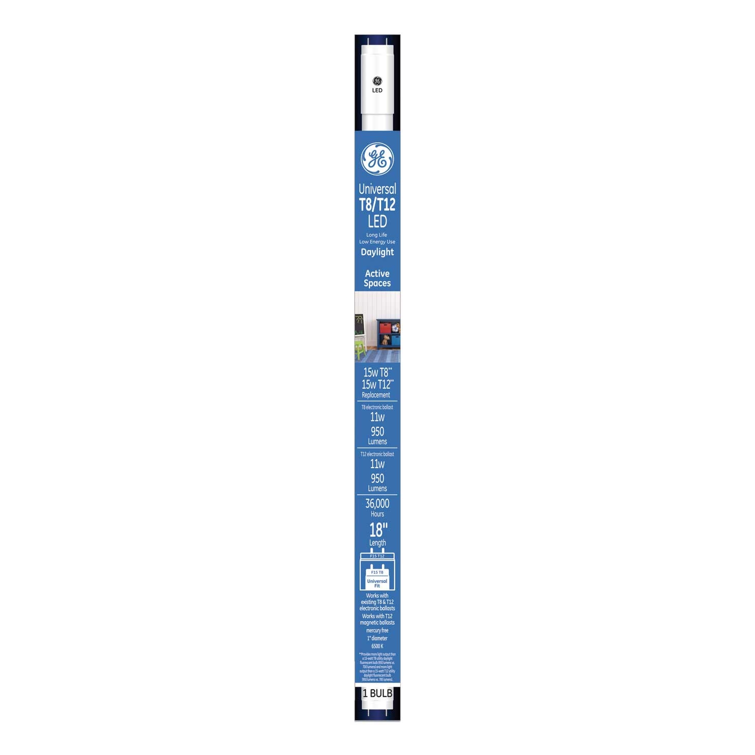 GE 15 Watts Daylight T8 LED Tube, 18 inch -- 6 per case