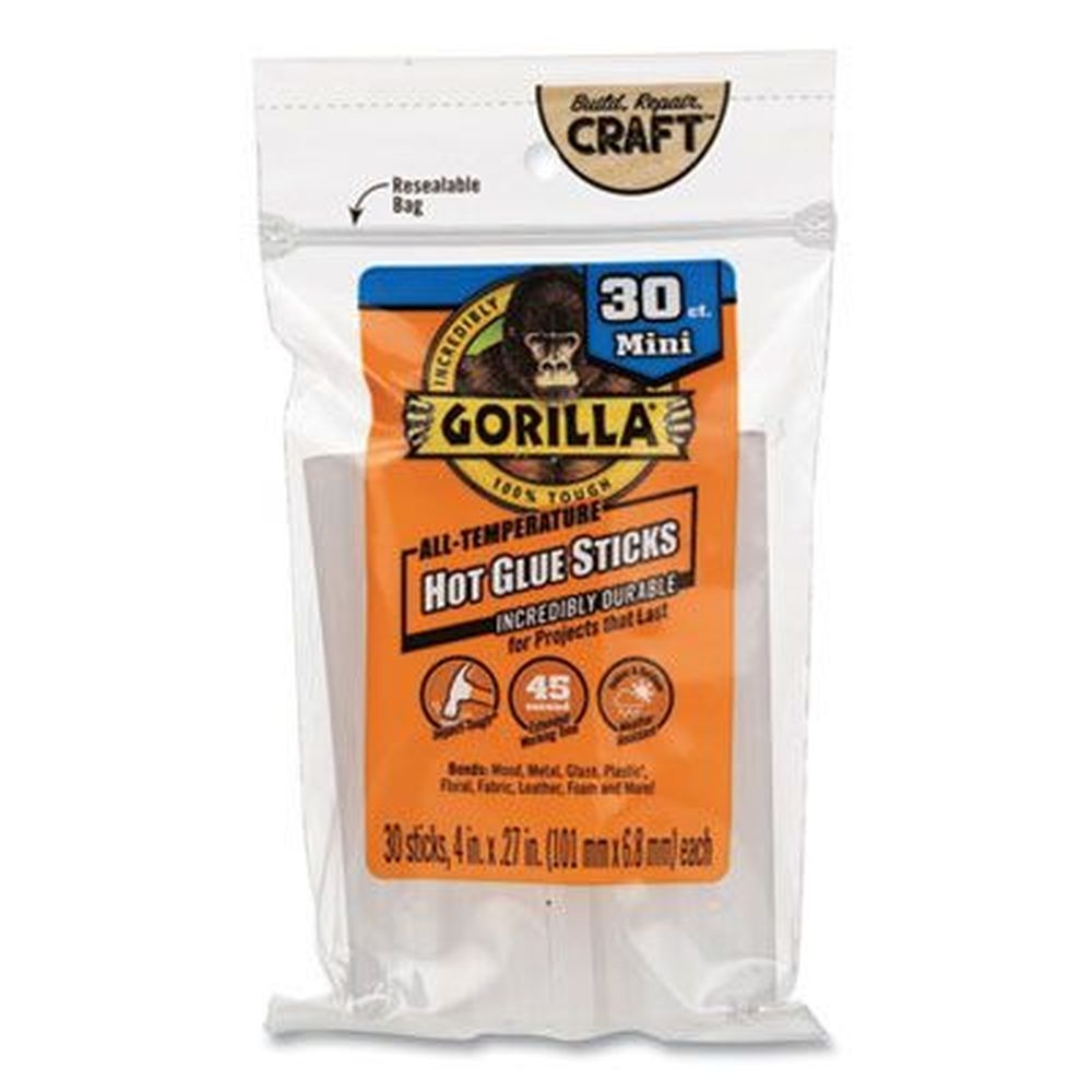 Gorilla Dries Clear Mini Hot Glue Stick, 0.27 x 0.27 x 4 inch -- 30 per pack
