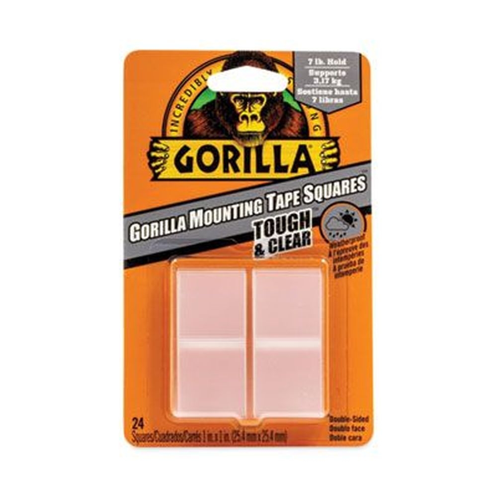 Gorilla Tough and Clear Double-Sided Mounting Tape, Holds Up to 0.58 lb per pair -- 24 per pack