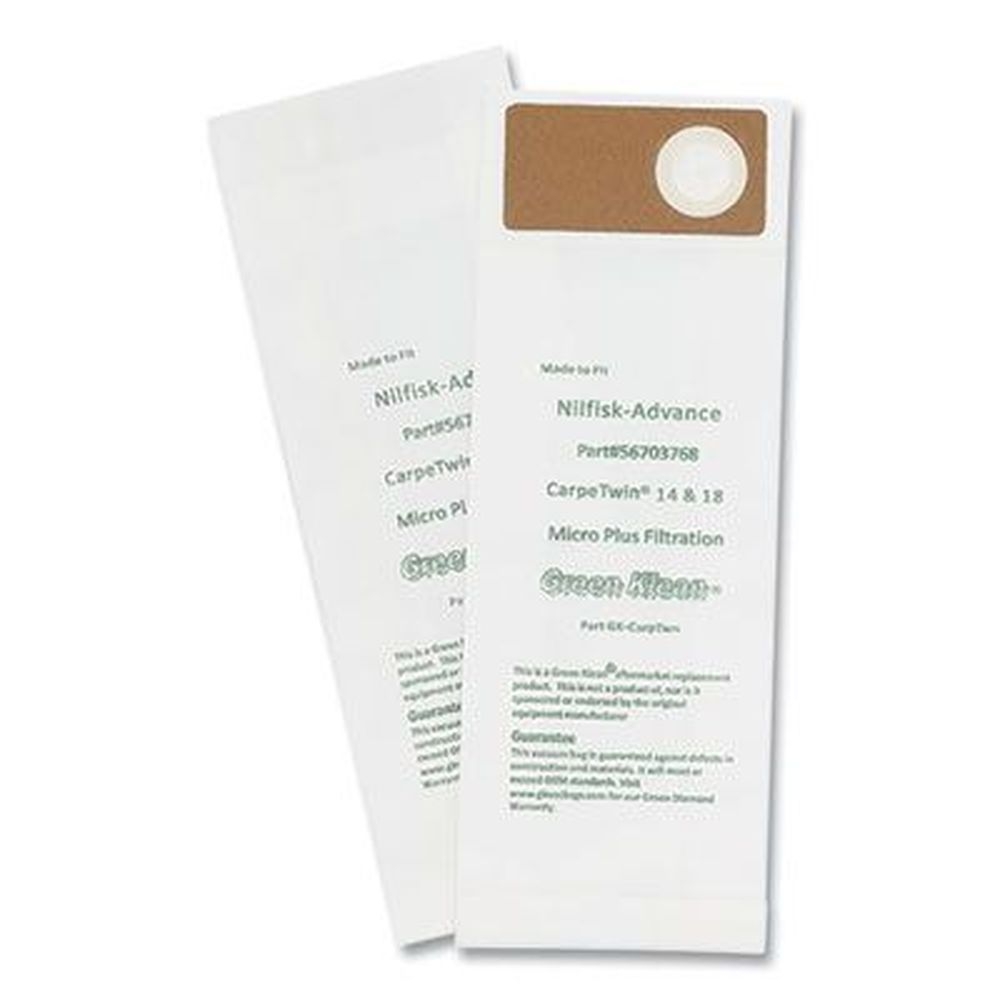 Green Klean Replacement Vacuum Bag fits Advac/lindhaus/minuteman Phenom/Nilfisk Carpetwin -- 10 per pack