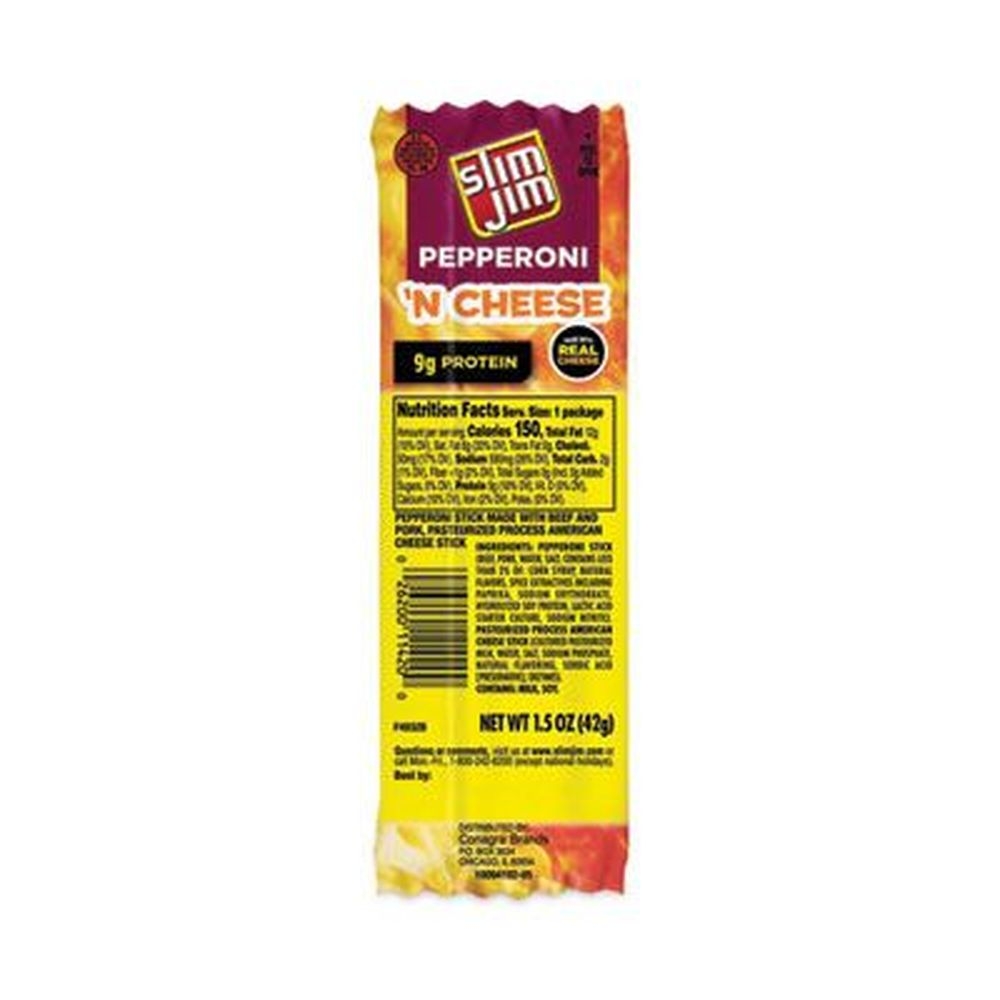 Slim Jim Pepperoni And Cheese Meat Sticks, 1.5 Ounce -- 18 Per Box