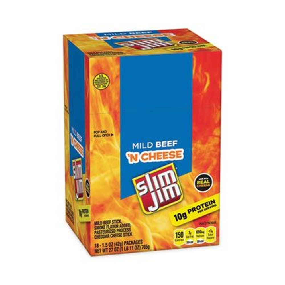 Slim Jim Beef And Cheese Meat Sticks, 1.5 Ounce -- 18 Per Box