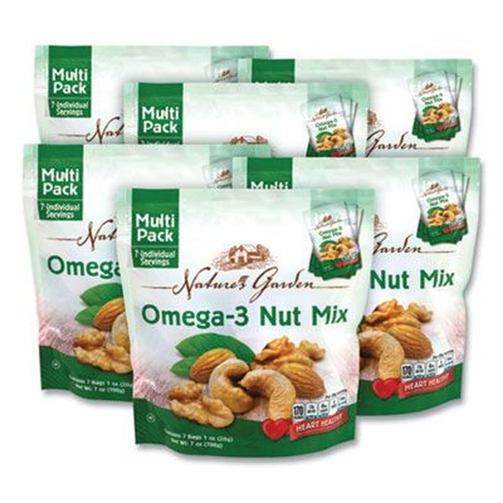 Natures Garden Omega-3 Nut Mix, 1 Ounce Pouch - 7 pouches per pack -- 6 packs per box