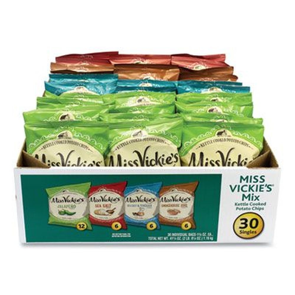 Miss Vickies Four Assorted Flavors Kettle Cooked Chips - Variety Mix, 1.38 Ounce Bag -- 30 bags per box