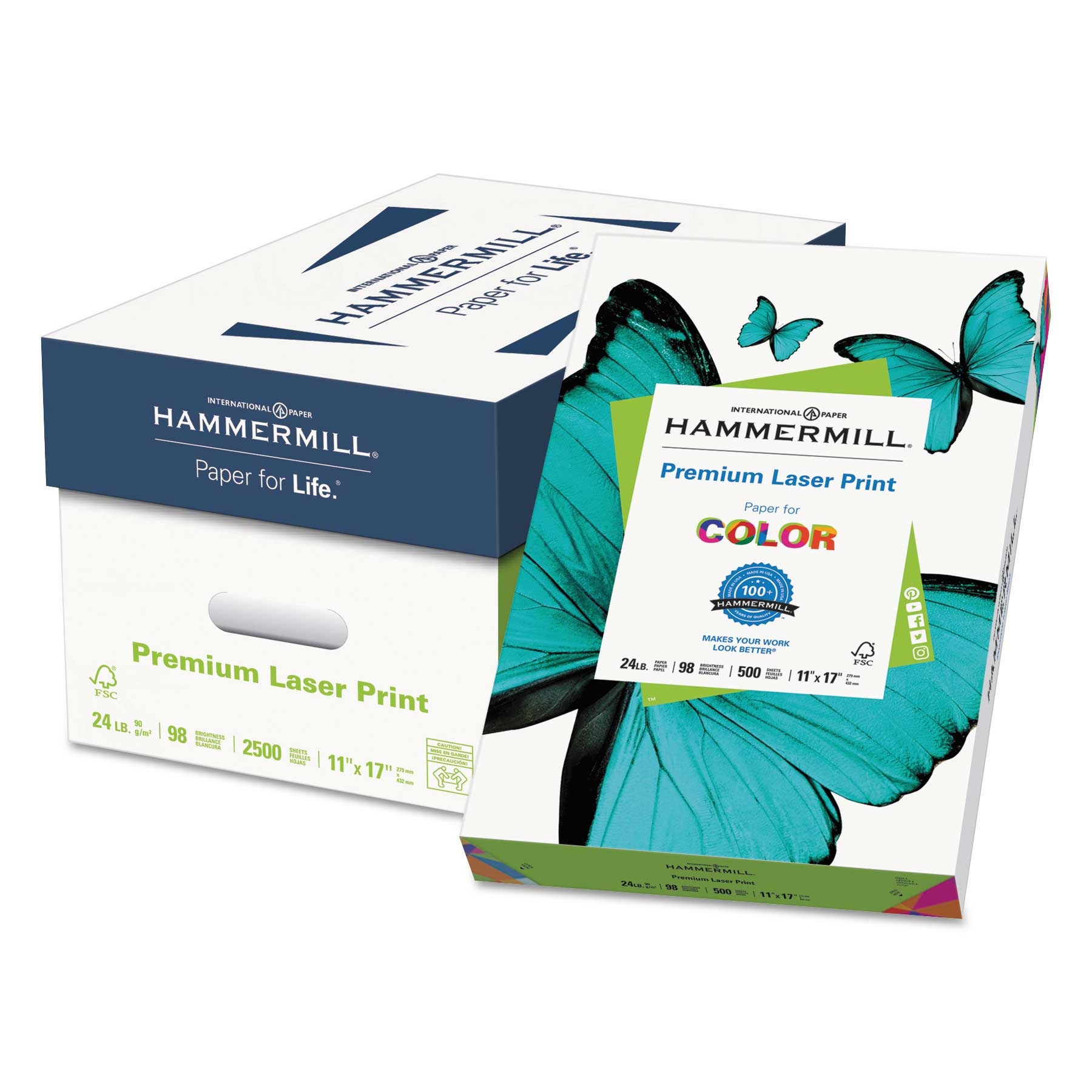 Hammermill White Premium Laser Print Paper, 11 x 17 inch - 500 per reem -- 1 reem per case