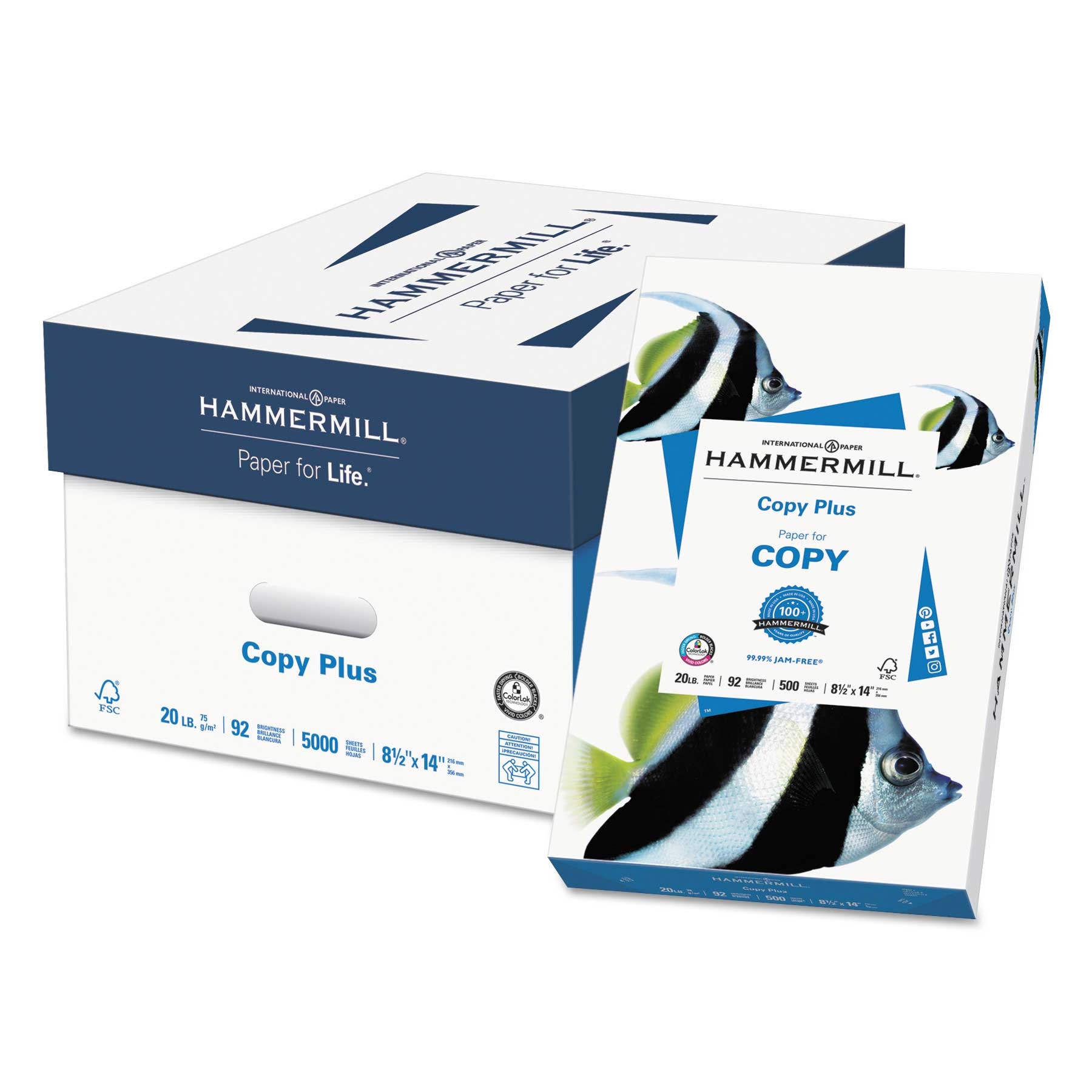 Hammermill White Copy Plus Print Paper, 8.5 x 14 inch - 500 sheets per pack -- 10 packs per case