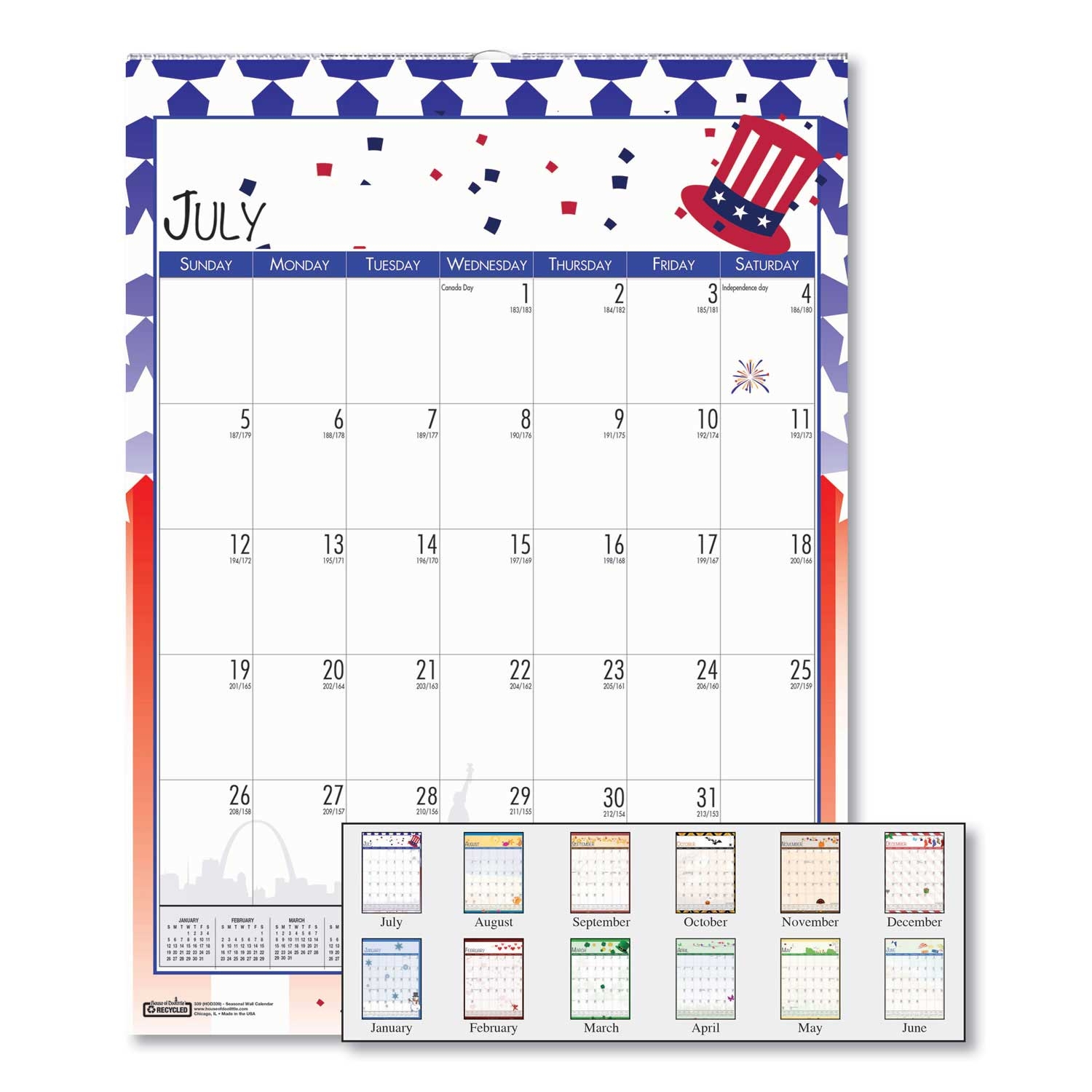 House of Doolittle 100 Percent Recycled Seasonal Academic Wall Calendar, 12 x 16.5 inch