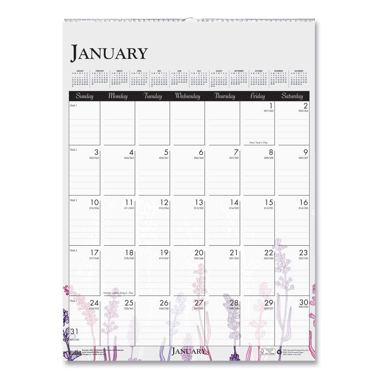 House of Doolittle 100 Percent Recycled Wild Flower Wall Calendar, 12 x 16.5 inch
