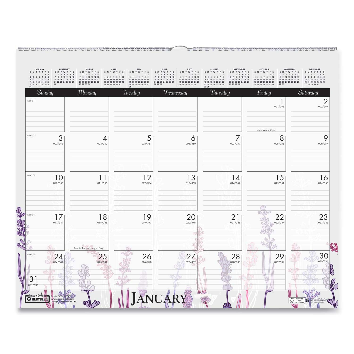 House of Doolittle 100 Percent Recycled Wild Flower Wall Calendar, 15 x 12 inch