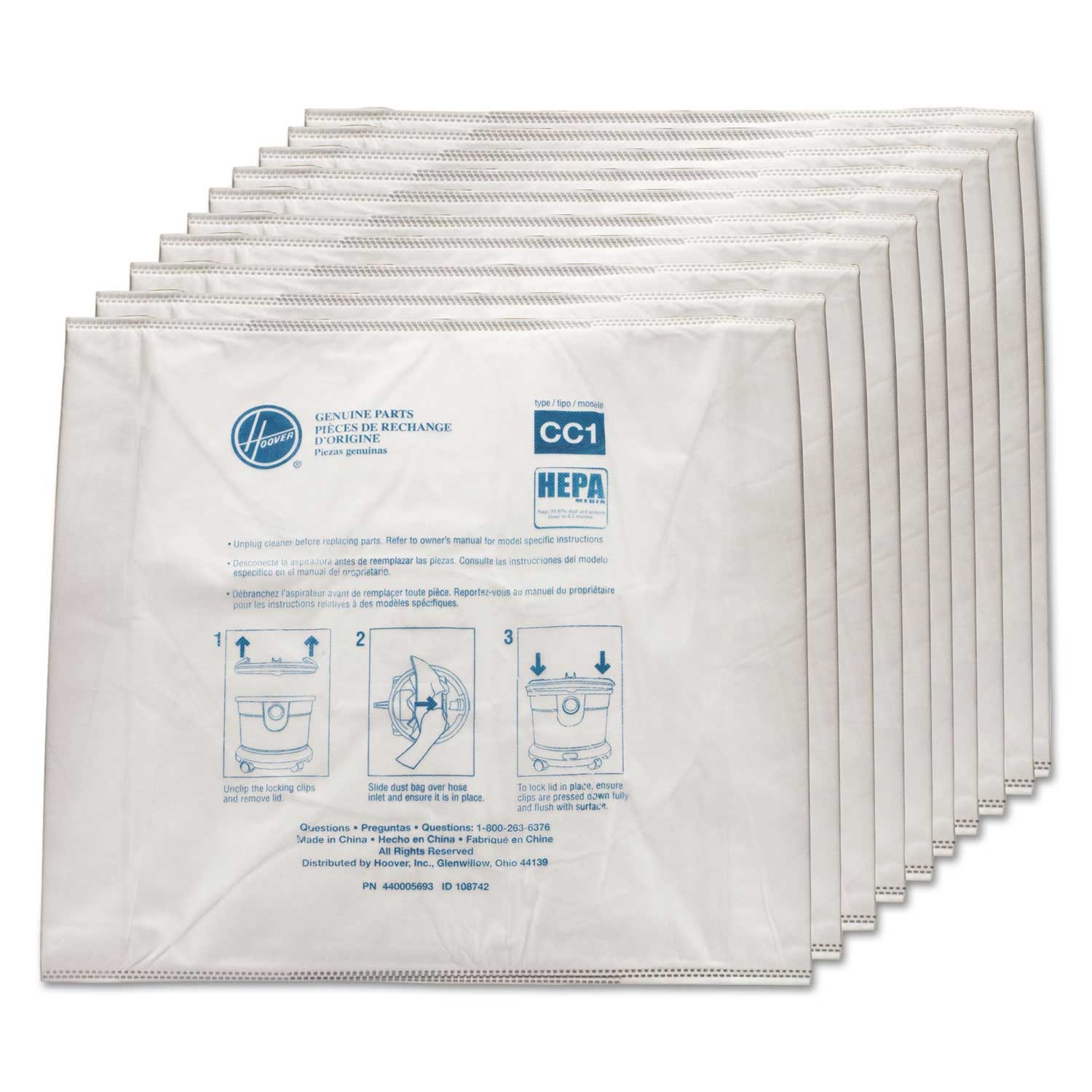 Hoover Commercial HEPA CC1 Disposable Vacuum Bag - 10 per pack
