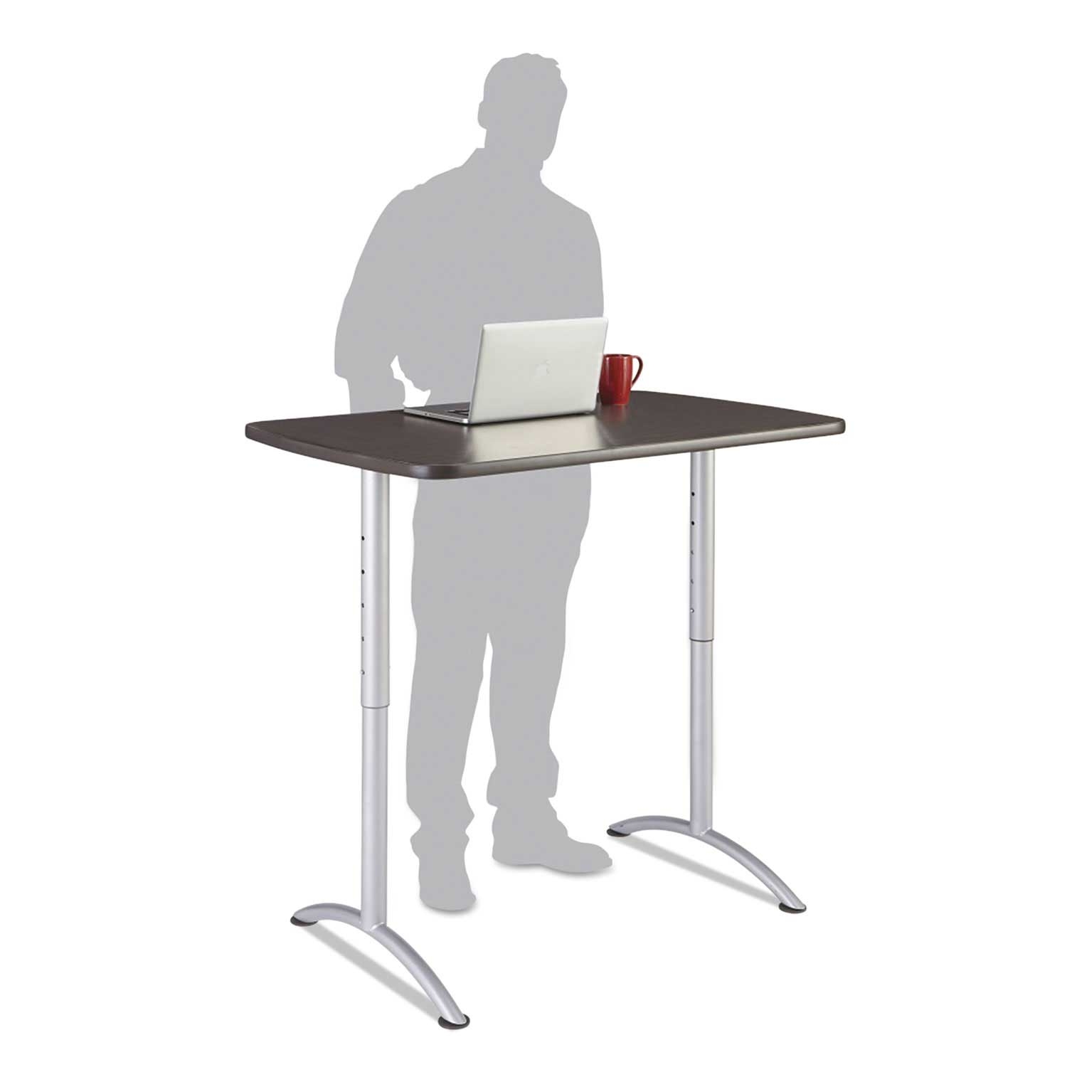 Iceberg Gray Walnut/Silver Rectangular Top ARC Sit to Stand Table, 30 x 48 x 36 to 48 inch