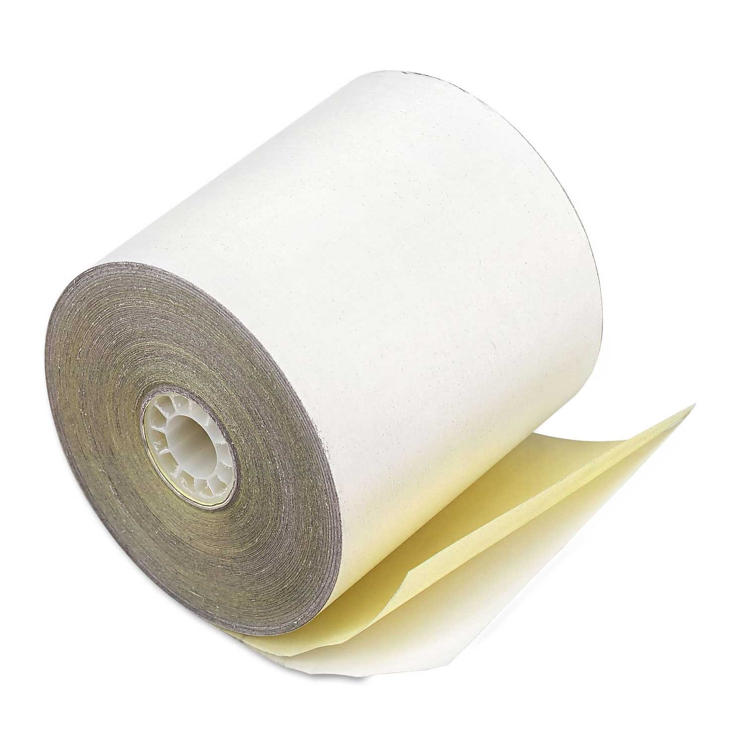 Iconex White/Canary Impact Printing Carbonless Paper Roll, 3 inch x 90 Feet -- 50 per case