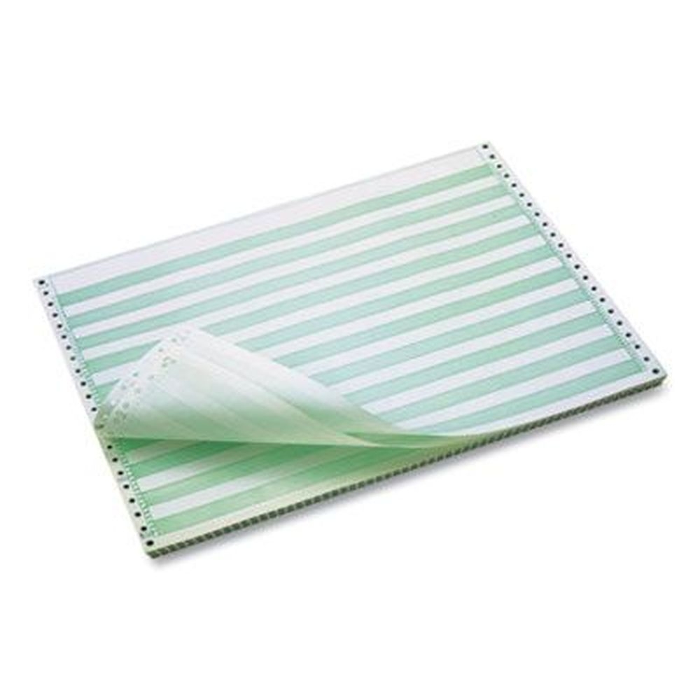 TST Impreso White/Green Bar 1-Part Continuous Feed Computer Paper, 18 Pound Bond Weight -- 3100 per case