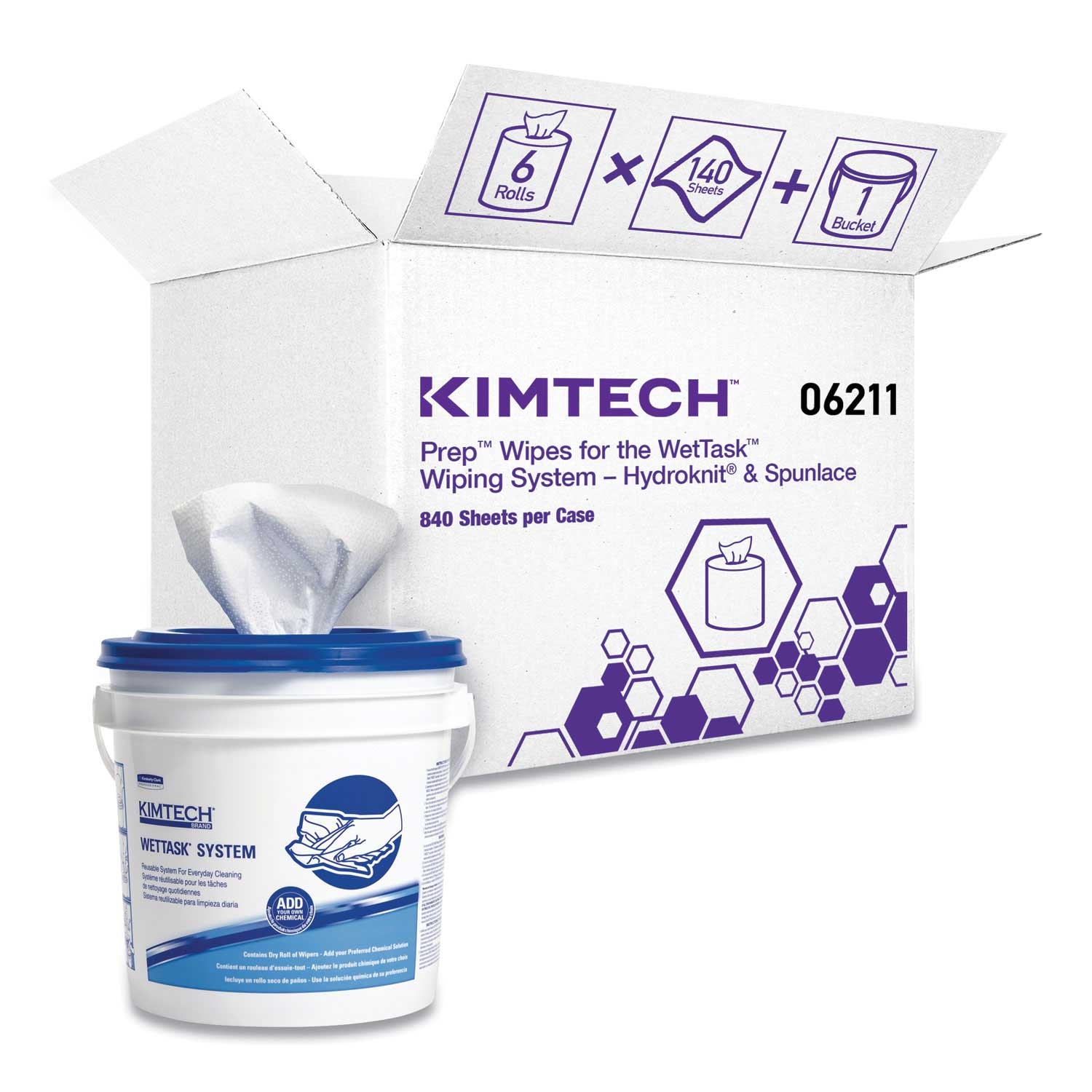 Kimtech Unscented Wipers Bucket for Wettask System, Bleach, Disinfectants and Sanitizers, 6 x 12 inch - 140 per roll -- 6 rolls per case