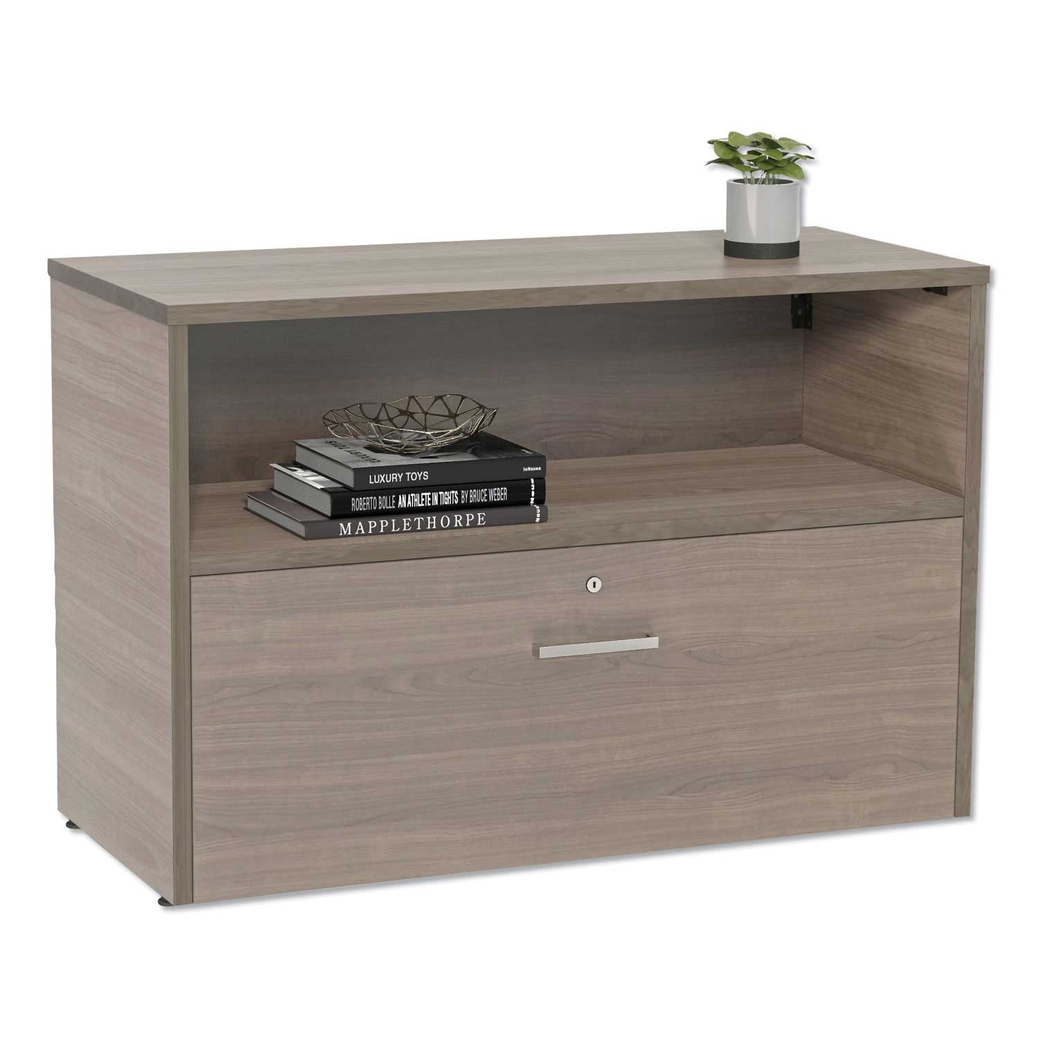 Linea Italia Urban Laminate Natural Walnut Credenza with Bottom Pedestal, 35.25 x 15.25 x 23.75 inch